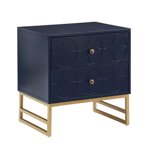 Shiloh 2 Drawer Glam Nightstand with Diamond Front and Gold Metal Base for Bedroom