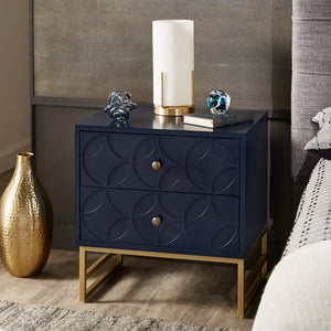 Shiloh 2 Drawer Glam Nightstand with Diamond Front and Gold Metal Base for Bedroom