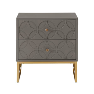 Shiloh 2 Drawer Glam Nightstand with Diamond Front and Gold Metal Base for Bedroom