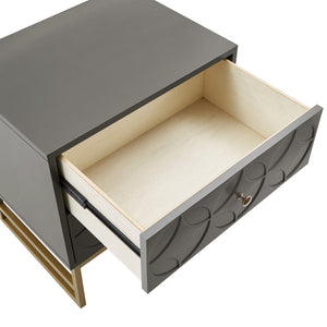 Shiloh 2 Drawer Glam Nightstand with Diamond Front and Gold Metal Base for Bedroom