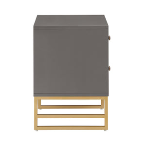 Shiloh 2 Drawer Glam Nightstand with Diamond Front and Gold Metal Base for Bedroom
