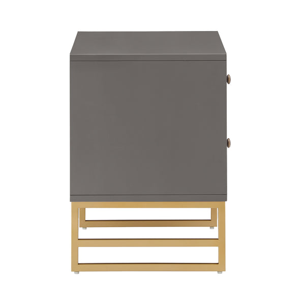 Shiloh 2 Drawer Glam Nightstand with Diamond Front and Gold Metal Base for Bedroom