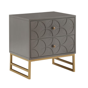 Shiloh 2 Drawer Glam Nightstand with Diamond Front and Gold Metal Base for Bedroom