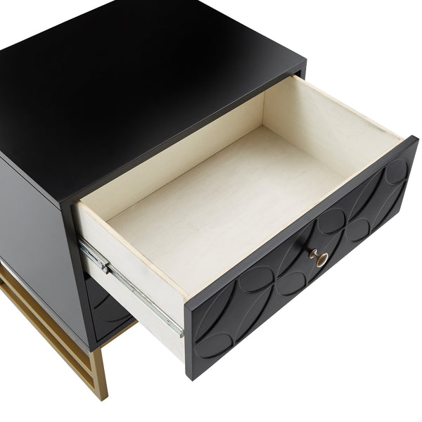 Shiloh 2 Drawer Glam Nightstand with Diamond Front and Gold Metal Base for Bedroom