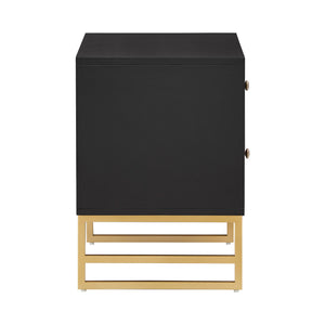 Shiloh 2 Drawer Glam Nightstand with Diamond Front and Gold Metal Base for Bedroom