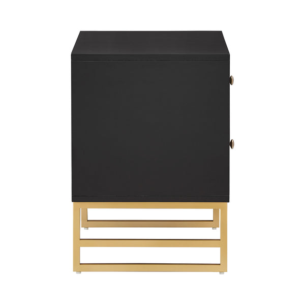 Shiloh 2 Drawer Glam Nightstand with Diamond Front and Gold Metal Base for Bedroom