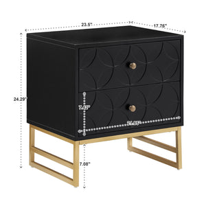 Shiloh 2 Drawer Glam Nightstand with Diamond Front and Gold Metal Base for Bedroom