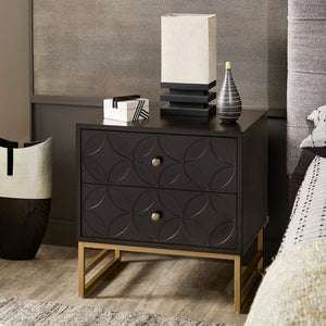Shiloh 2 Drawer Glam Nightstand with Diamond Front and Gold Metal Base for Bedroom