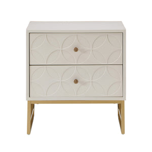 Shiloh 2 Drawer Glam Nightstand with Diamond Front and Gold Metal Base for Bedroom