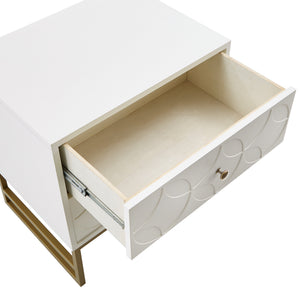 Shiloh 2 Drawer Glam Nightstand with Diamond Front and Gold Metal Base for Bedroom