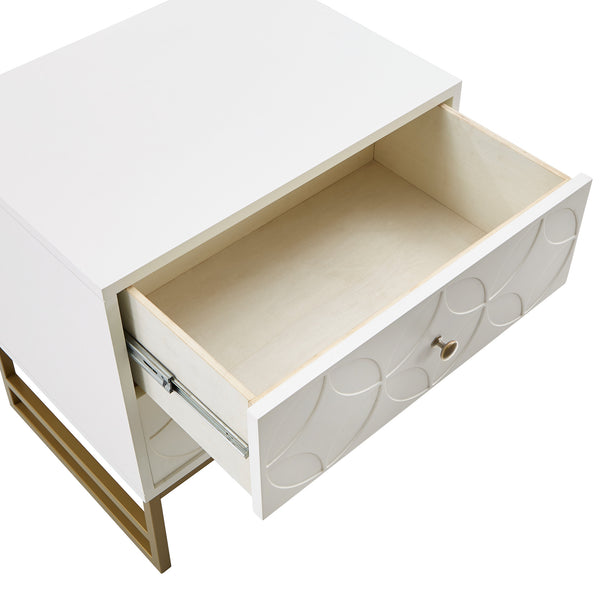 Shiloh 2 Drawer Glam Nightstand with Diamond Front and Gold Metal Base for Bedroom