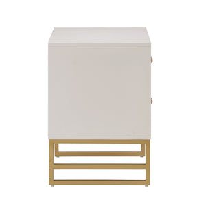 Shiloh 2 Drawer Glam Nightstand with Diamond Front and Gold Metal Base for Bedroom