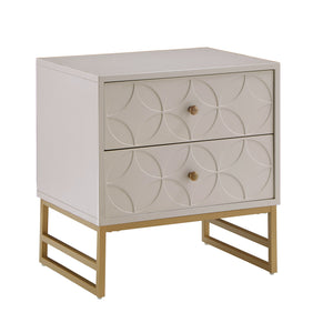 Shiloh 2 Drawer Glam Nightstand with Diamond Front and Gold Metal Base for Bedroom
