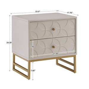 Shiloh 2 Drawer Glam Nightstand with Diamond Front and Gold Metal Base for Bedroom