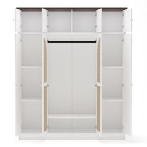 English Elm 70.87"tall Rattan Door Armoire Freestanding Wardrobe with Adjustable Shelves Hanging Rod White W757S00055
