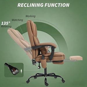 English Elm Faux Leather High Back Massage Office Chair with Reclining Footrest for Home Executives T3971P454497