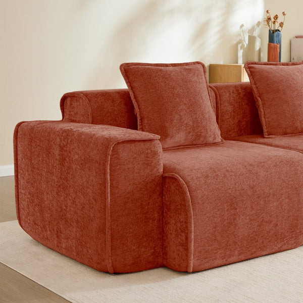 English Elm Streamlined Modular L-shaped Sectional Velvet Sofa with Ottoman and Tailored Piping Detail Red W3041S00362