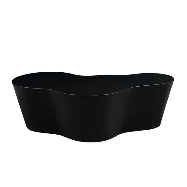 English Elm 50 Inch Sculptural Fiberglass Coffee Table Gloss Black Organic Shape for Living Room W876P400326