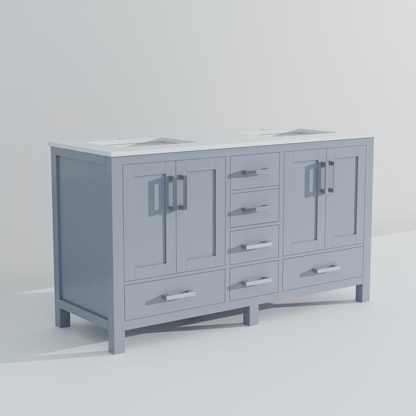 English Elm Dark Grey Double Bath Vanity 60" W X 22" D With Cultured Marble Top - Stylish Storage & Durability B2731P259079