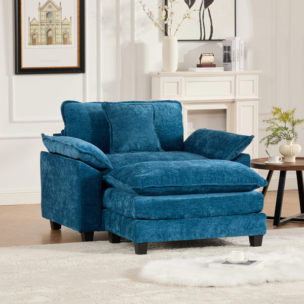 English Elm Cloud Sofa Single Seat Ergonomic Modular Sectional with Double-Layer Cushion & Breathable Chenille Blue W1143S00032