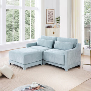 English Elm Two-Seater Sofa Set In Sky Blue Chenille With Ottoman & Lumbar Pillows - Elegant, Ergonomic Comfort W714S01204-GIGA