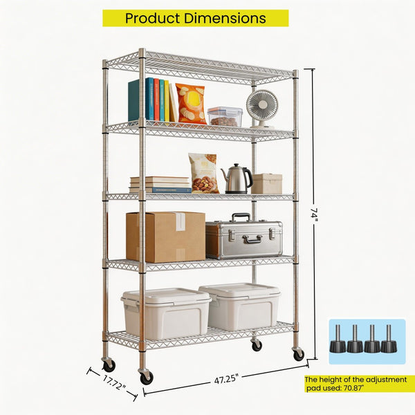 English Elm Heavy Carbon Steel 5 Tier Shelving Unit with Locking Casters for Garage or Pantry W3895P460379
