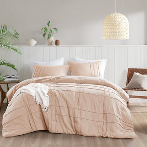 JLA Home Comfort Spaces - Soft Washed Pleated Comforter Set with Pinch-Pleat Grid, Pre-Washed Microfiber, Year-Round Cozy Luxury Blush AM10-0138