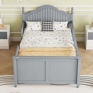 English Elm Twin Low Profile Kids Platform Bed Solid Pine Frame with Guardrails and Storage Grey W2593P411270