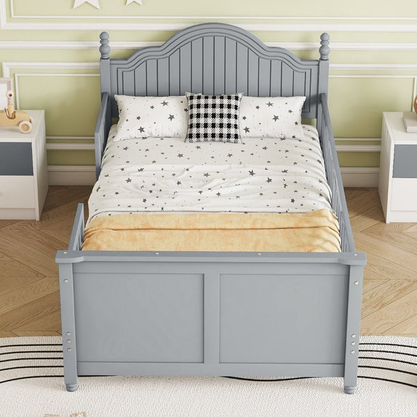 English Elm Twin Low Profile Kids Platform Bed Solid Pine Frame with Guardrails and Storage Grey W2593P411270
