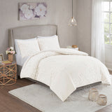 Madison Park Veronica Shabby Chic 3 Piece Tufted Cotton Chenille Floral Duvet Cover Set MP12-7826 Off-White