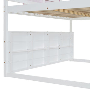 English Elm Full Size Kids House Loft Bed Pinewood Frame with Tent Slide and Play Storage White LT000683AAK