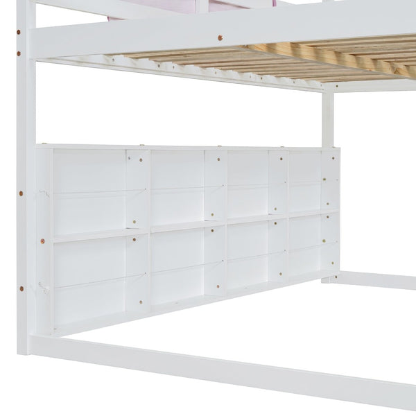 English Elm Full Size Kids House Loft Bed Pinewood Frame with Tent Slide and Play Storage White LT000683AAK