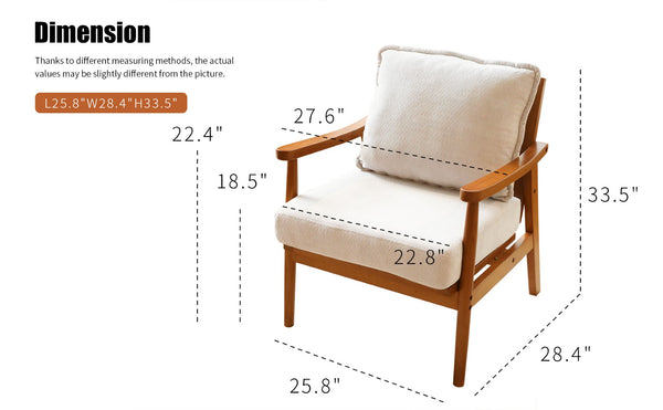 English Elm Cute Fabric Armchair Solid Wood Frame Compact Upholstered Seat for Bedroom or Apartment White W2105P420762