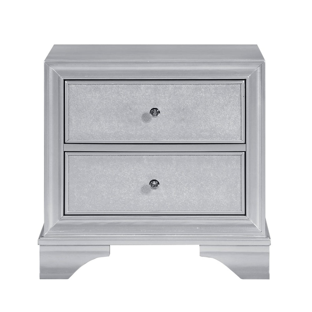 English Elm Silver Metallic Glam Nightstand with Two Embossed Drawers and Diamond Acrylic Knobs B011P474231