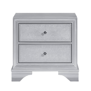 English Elm Silver Metallic Glam Nightstand with Two Embossed Drawers and Diamond Acrylic Knobs B011P474231