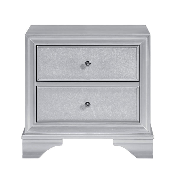 English Elm Silver Metallic Glam Nightstand with Two Embossed Drawers and Diamond Acrylic Knobs B011P474231