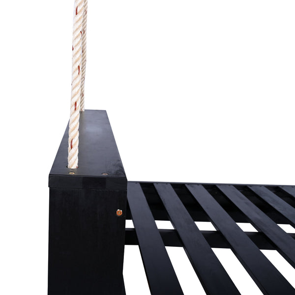 English Elm TOPMAX Twin Size Porch Swing Bed Crafted from Durable Acacia Wood with 400lb Capacity and Hemp Ropes Black N717P210135B