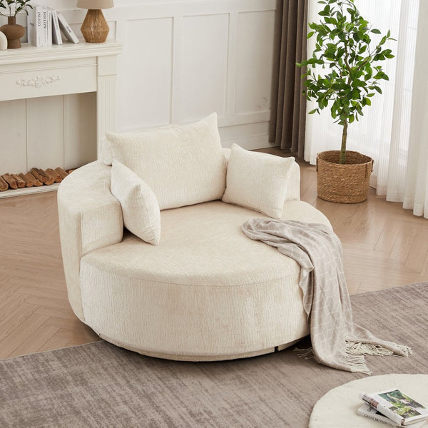 English Elm 55''l 55'l Chenille Foam Swivel Lounge Chair Plush 360 Rotation Modern Seating for Any Room W834S00595