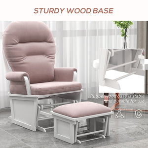 English Elm HOMCOM Plush Nursery Glider Rocking Chair with Ottoman, Thick Padded Linen Seat, Wood Base Pink W2225P217946