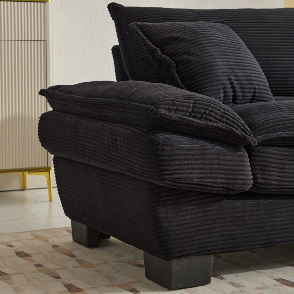 English Elm Corduroy Stylish Sleeper Sofa Loveseat with Dual-Layer Cushions & Two Support Pillows, Sturdy Frame Black W676P184130