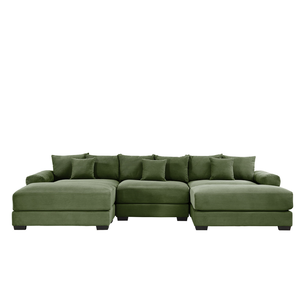 English Elm 130" Oversized Modular Cloud Sectional Couch - Premium Corduroy, Ergonomic Design & Movable Ottoman W714S01334