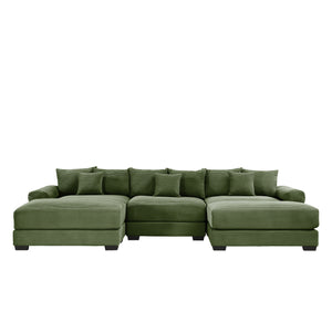 English Elm 130" Oversized Modular Cloud Sectional Couch - Premium Corduroy, Ergonomic Design & Movable Ottoman W714S01334