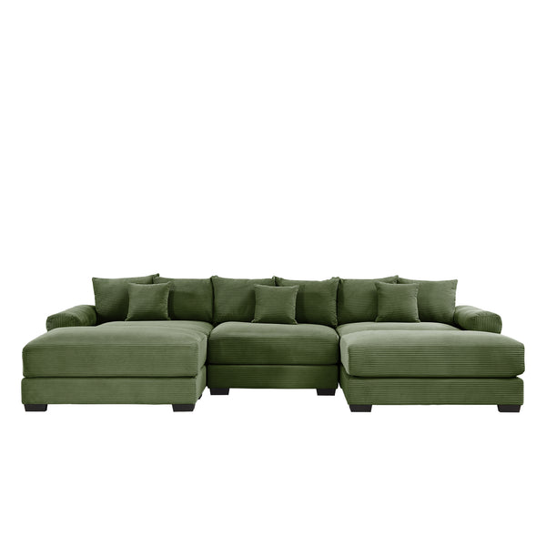 English Elm 130" Oversized Modular Cloud Sectional Couch - Premium Corduroy, Ergonomic Design & Movable Ottoman W714S01334