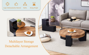 English Elm Modern Double-Layer Round Coffee Table with Tinted Glass Top, Detachable L-Shaped Legs, Versatile Stylish Centerpiece Black,Wood 30.71 L x 29.53 W x 12.99 H W1512P401778