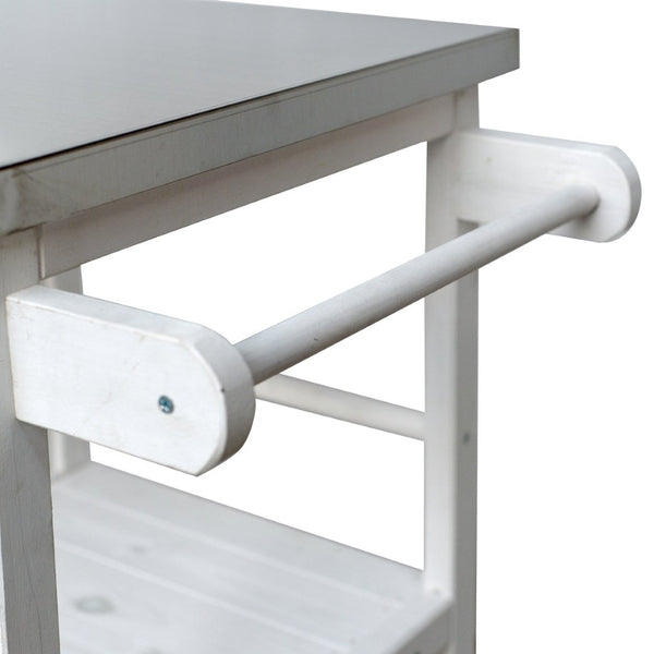 English Elm Foldable Outdoor Kitchen Cart with Stainless Worktop Fir Wood Frame and Lockable Wheels White N719P380278K