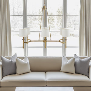 JLA Home Hampton Hill - 6-light Curved Metal Chandelier with White Fabric Drum Shades, Adjustable Height for Dining Rooms MT150-0080