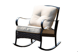 Homeroots 25" Black Steel Patio Rocking Chair With Beige Cushion   374051