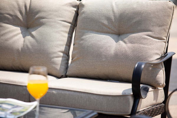 Homeroots 25" Black Steel Patio Rocking Chair With Beige Cushion   374051