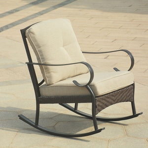 Homeroots 25" Black Steel Patio Rocking Chair With Beige Cushion   374051