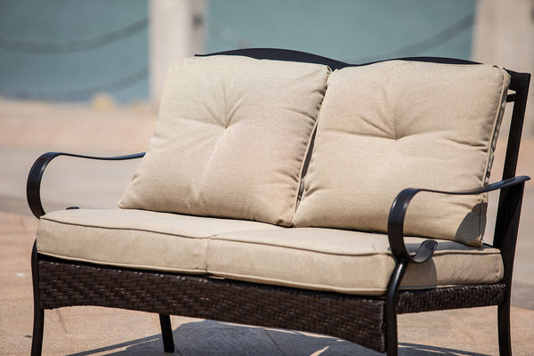 Homeroots 48" Beige Polyester Blend Sofa With Black Legs   374052